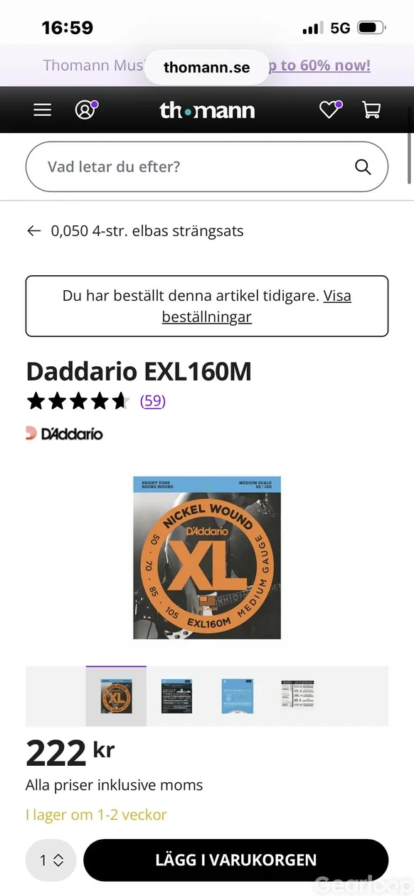 D’addario EXL160M medium scale bassträngar - bild 2